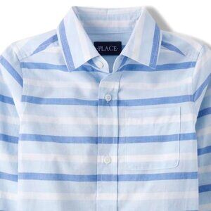 NWT The Children Place Boy Striped Chambray Button Up Shirt Size 5/6 Blue